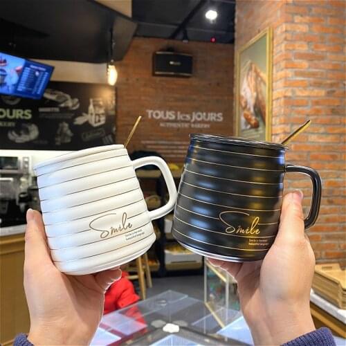 Creative Trend Light Luxury Household Cup Ceramic Mug With Spoon Couple Office Coffee Milk Cup