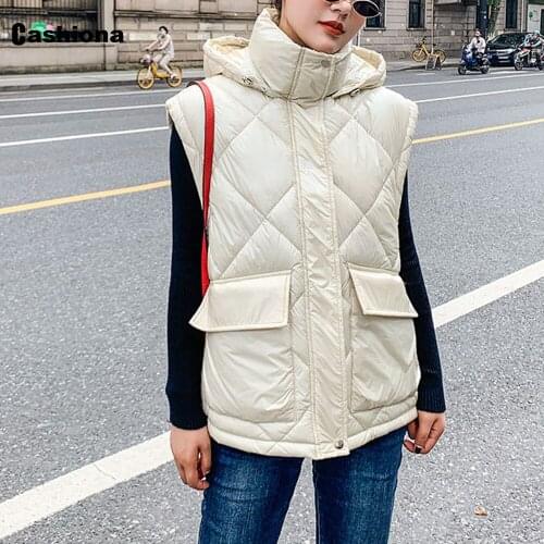 Women Hooded Sleeveless Jackets Huge Pocket Design Outerwear Leisure parkas Coat Femme Cotton Jacket Women Clothing 2020 Hoodies