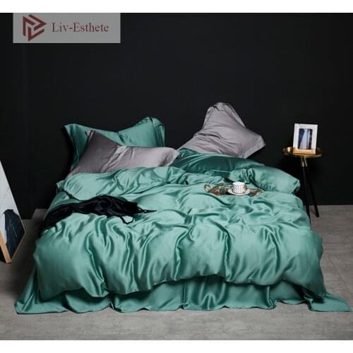 Liv-Esthete Women 100% Silk Bedding Set Solid Color Beauty Queen King Duvet Cover Sets Bed Sheet Flat Sheet Pillowcace For Adult
