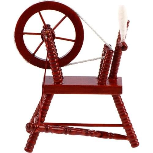 1:12 Scale Retro Mini Spinning Wheel Brown Painted Wooden Spinning Wheel Tumdee Dolls House Miniature