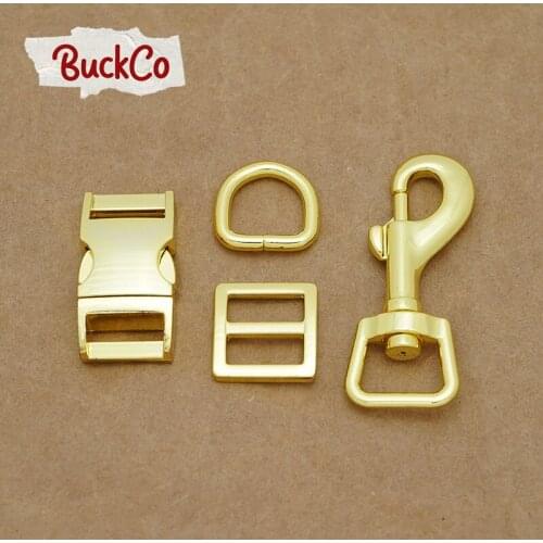 Metal buckle+Tri-Glid+D ring+metal dog clasp/set) retailing yellow gold 15mm for DIY dog collar set harness DIY accessories