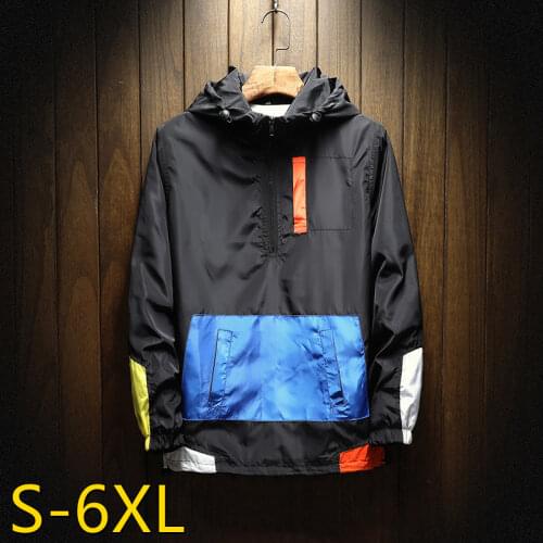Oversize Men Clothing 2021 Wind Breaker Jacket Men New Autumn Mens Hooded Jacket Colorblock Trend Zipper Baseball Uniform Man