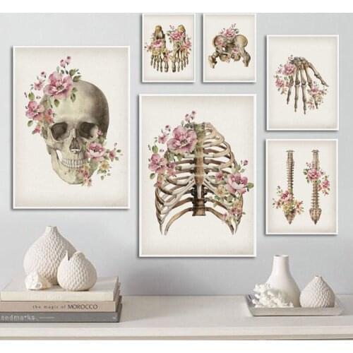 Wall Art Print Floral Skeletal Bones Anatomy Poster Skull Spine Medical Canvas Painting Abstract Clinic Hospital Decor Pictures