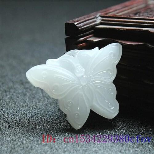 Jade Butterfly Pendant Necklace Jewelry Accessories Amulet Gifts Fashion Natural Charm Carved Chinese White Women