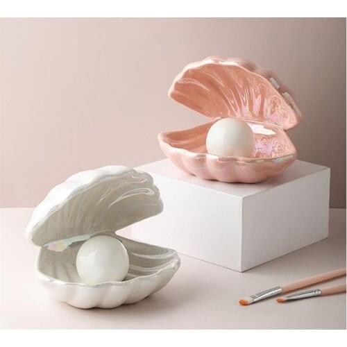 Shell Pearl Night Light Ceramics Desktop Decoration LED Lamp jewelry storage decorations European Style Bedside Lamp for Bedroom