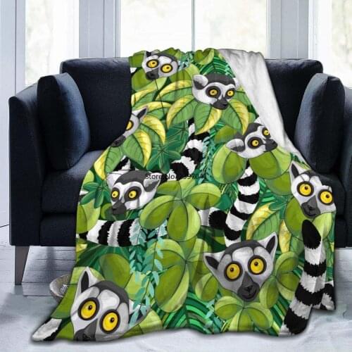 Lemurs Throw Blanket for Couch All Seasons Suitable Fuzzy Bed Blankets Printed