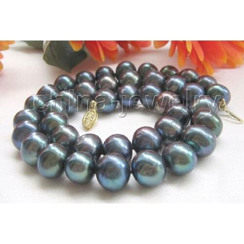 P4914- 17.5" 10-11mm black round freshwater pearl necklace - free shipping