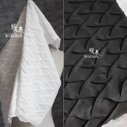 Pleated Chiffon Fabric Scales Texture Three-dimensional Folds DIY Patchwork Decor Crafts Skirt Dress Designer Fabric 83*70cm