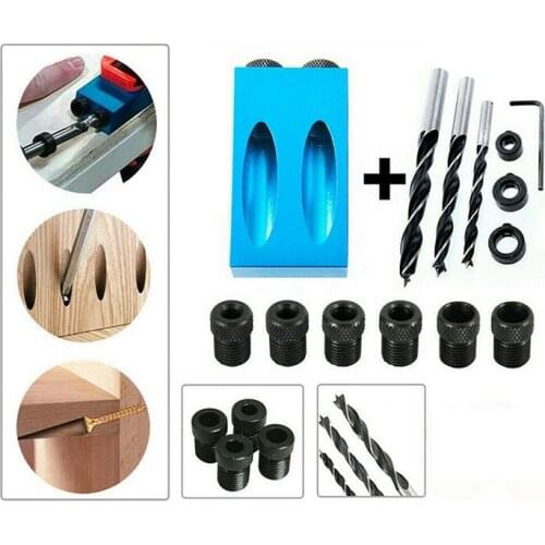 Carpentry Tool 14pcs/ 9pcs Oblique Hole Locator Drill Bit Woodworking Pocket Hole Jig Kit Angle Drill Guide Set Hole Puncher