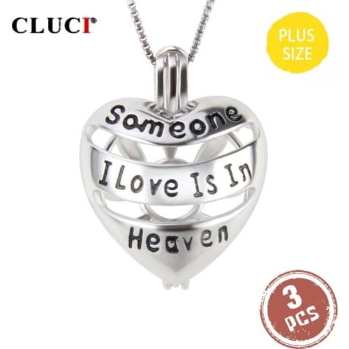 CLUCI 3pcs Big 925 Sterling Silver Jewelry Heart Cage Pendant Someone I Love in Heaven Letter Locket for 10-14mm Pearl SC358SB
