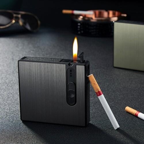 Portable Cigarette Case Lighter Tobacco Box 16pcs Cigarettes Holder Box Creative Fuel Lighter Automatic Windproof Gadget For Men