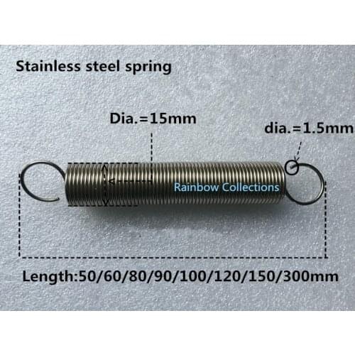 Stainless steel extension spring Wire dia. 1.5mm /Outer dia. 15mm Length 50/60/80/100/120/150/300mm Tension spring