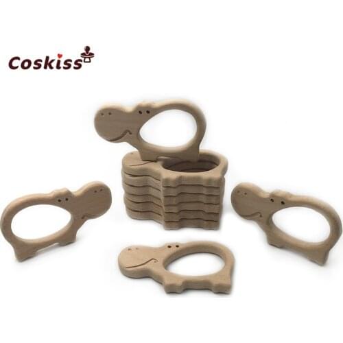 Handmade Wooden Organic Safe Baby Teether Hippo Pendent Organic Natural Beech Wooden Animal Toy DIY Jewelry Making Accories