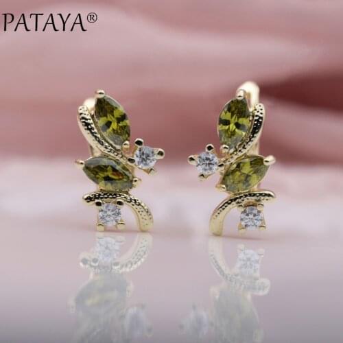 PATAYA New Olive Green Drop Earrings 585 Rose Gold Natural Zircon Inlay Brinco Turkey Antique Jewelry Chandelier Dangle Earrings