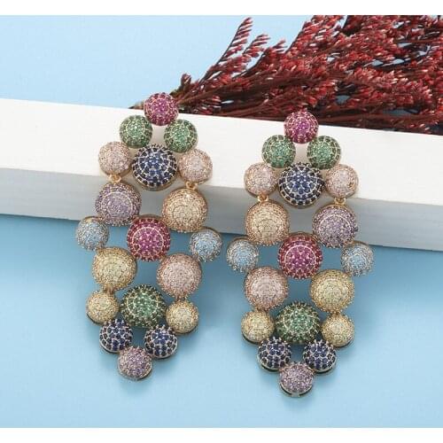 EYER Top Grade Luxury Full Cubic Zirconia Ball Earrings For Women Wedding Banquet Party Colorful Long Drop Earrings Jewelry