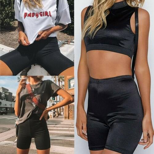 Summer Womens Cycling Shorts Stretch Plain Casual Sports Fitness Ladies Elastic Waist Elastic Black Slim Shorts