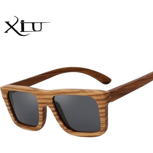 XIU Square Zebra Wood Sunglasses Men POLARIZED Flash Mirror Fashion Glasses Brand Designer Women Vintage Oculos