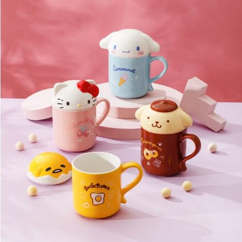 TAKARA TOMY HelloKitty Mug with Lid Creative Personality Trend Ceramic Cup Female Cute Cartoon Home Drinking Cup