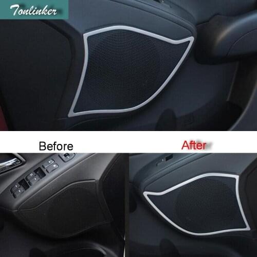 Tonlinker 4 PCS DIY Car styling New stainless steel Audio door decorative light box cover stickers for HYUNDAI ix35 accessories