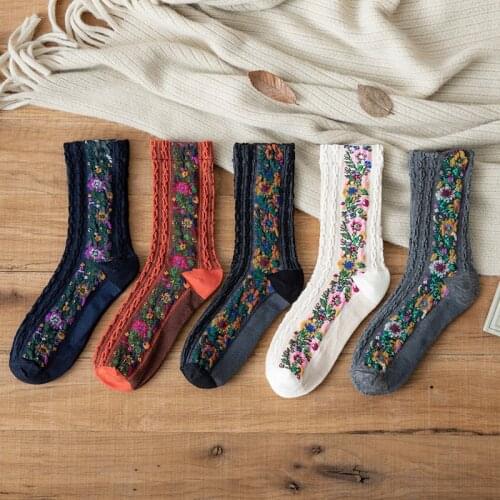 Spring Autumn Japanese Harajuku Woman Socks Cotton with Flowers Funny Socks Women Korean Style Kawaii Girls Calcetines Mujer 190