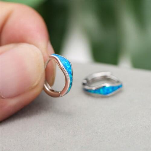 Dainty Bridal Geometric Hoop Earrings Vintage Female White Blue Opal Earrings Rose Gold Silver Color Wedding Earrings For Women