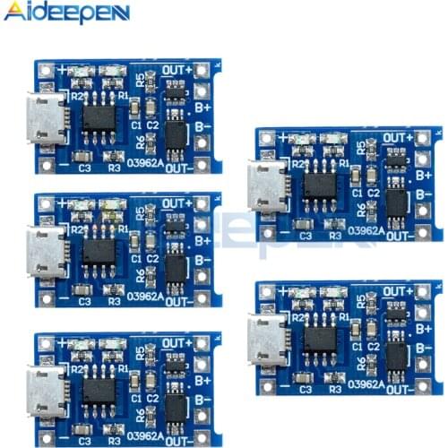 5Pcs TP4056 5V 1A Micro USB 18650 Lithium Battery Charging Board Charger Module with Protection Dual Functions