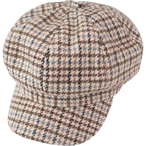Womens Octagonal Cap Fashion Autumn And Winter Reyro Beret Ladies Plaid Pattern Flat Top Painter Hat Keep Warm Caps TG0124