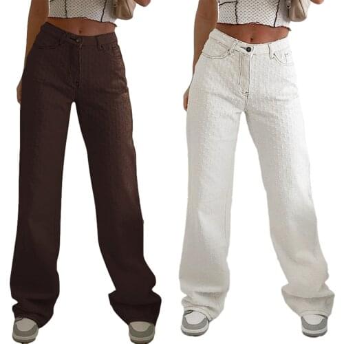 2021 New Women Long Wide Leg Pant, Chic Small Holes Design High Waist Straight Palazzo Pants Trousers Fashion