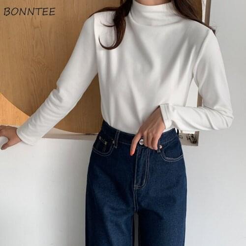 Women Long Sleeve T-shirts Plus Size 3XL Solid Turtleneck Loose Simple All-match Basic Korean Style Leisure Chic Ulzzang Female