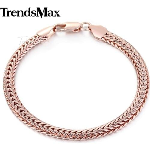 Trendsmax 585 Rose Gold Bracelet for Women Men Foxtail Link Chain Bracelet Male Wristband Fashion Jewelry 6mm 8inch GB254