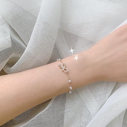 925 Sterling Silver Bowknot Pearl Pendant Bracelet for Women Cubic Zirconia Adjustable Chain Bracelet Jewelry Gifts S-B430