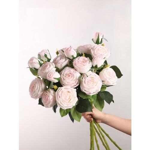 1 Bouquet 3 Heads Real Feeling Rose Flowers Silk Flower for DIY Home Garden Wedding Decoration Simulation Roses Nordic Style