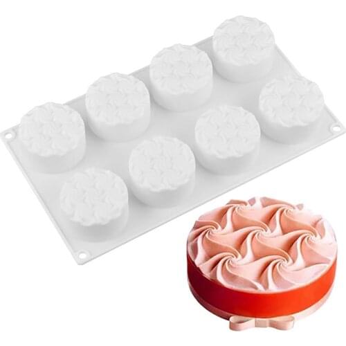 1pc Food Grade Silicone Mousse Flowers Pattern Molds Creative 8-Cavity Swirl Flower Cake Baking Mold Chocolate Mold Kitchen Tool
