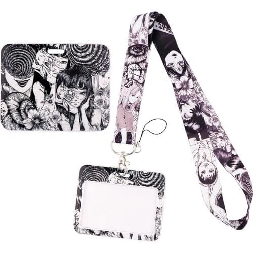 1pcs ZF3017 Horror Girl Tomie Lanyard Card ID Holder Car KeyChain ID Card Pass Gym Phone Badge Kids Key Ring Holder Jewelry