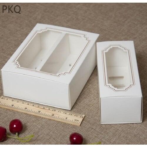 10 Pcs White Macaroon Packaging Paper Drawer Box Small Cake Box for Chocolate Muffin Biscuits Box with Clear pvc Window
