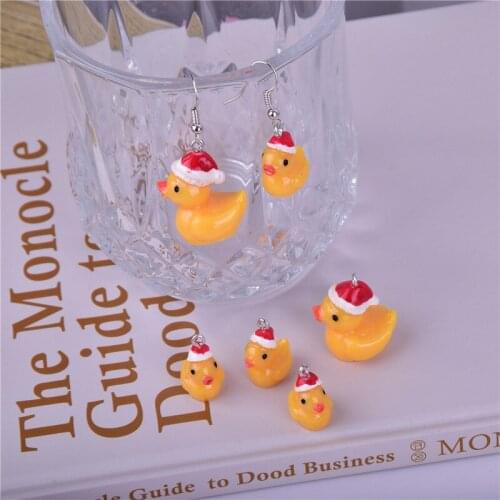 10pcs Cute Christmas Duck Charms Pendants for Decoration Necklace Earring Key Chain Jewelry Making