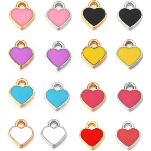 20pcs/lot 8mm Enamel Heart Charm Cartoon Lovely Heart Mini Simple Pendant For DIY Necklaces Bracelets Jewelry Accessories