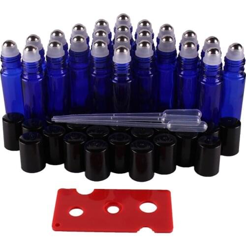24pcs 10ml Cobalt Blue Essential oil Glass Roll on Bottles Vials with Stainless Steel Roller Ball for perfume aromatherapy