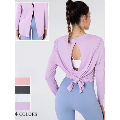 4 Color New Fashion Yoga Shirt Fast Dry Running Fitness Clothes Open Back Long Sleeve Sports Top Gym Clothes for Women