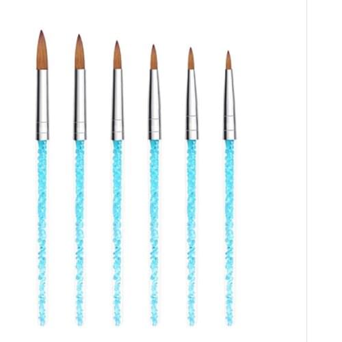 6pcs/set Pure 100% Kolinsky Sable Acrylic Nail Brushes Crimped Metal Round Handle Nail Art Brushes