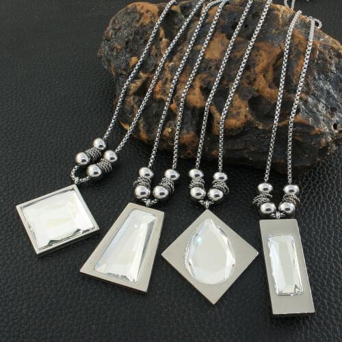 65cm Long Charm Sweater Silver Color Stainless Steel Jewelry Necklace For Woman Romantic Chain Necklace Pendant NEIZEBBD