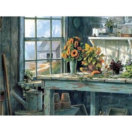 New 5D DIY Diamond Painting Retro Painting Window Diamond Embroidered House Landscape Full Square Round Diamond Home Decoration