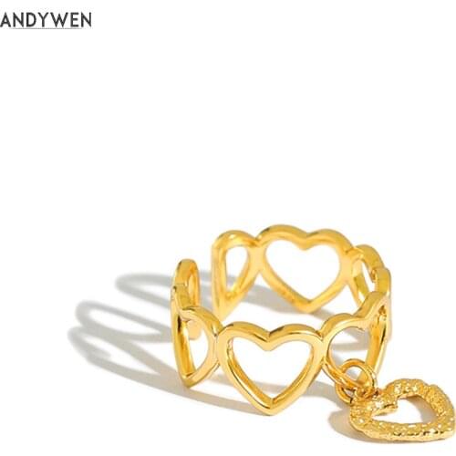 ANDYWEN New Arrivals 925 Sterling Silver Gold Heart Ring Women Rock Punk Drop Rings Women Luxury Female Fine Jewelry 2020