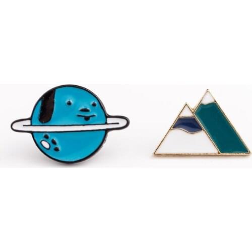 Cartoon Blue Planet Green Mountain Peak Enamel Brooch Bag Clothes Lapel Pin Sasha Away Badge Cartoon Jewelry Gift For People