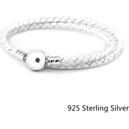 CKK 925 Sterling Silver Ivory White Braided Double-Leather Bracelets Jewelry Making Fits Beads And Charms