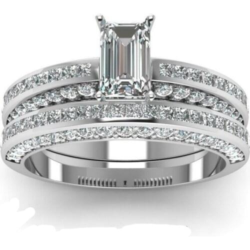 FDLK Exquisite Womens Zinc Alloy Ring Set Princess Cut White Engagement Wedding Jewelry Christmas Halloween Party Gift