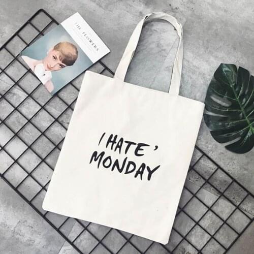 I hate monday Printed Canvas Tote Women Shopping Shoulder Bags Reusable Fashion Handbags Gift Large Bags