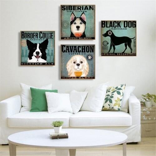Clever Music Dog Cute Animals Pug Rock Bulldog Canvas Painting Living Room Decoration Hanging Wall Art Pictures Cuadros