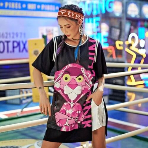 Hip Hop Costume Fashion Cartoon T-Shirt Dress Women Clothing Street Dance Clothes Jazz Stage Outfit Girls Performance Wear DT875
