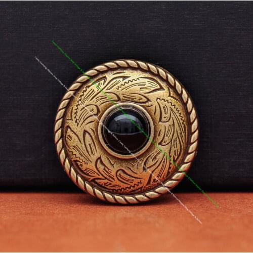 10X Solid Brass Prairie Dust Rope Side Carved Leathercraft Western Horse Saddle Tack Bridle Black Turquoise Concho Screwback